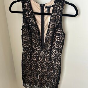 Forever 21 Black and Tan Plunge Bodycon Dress